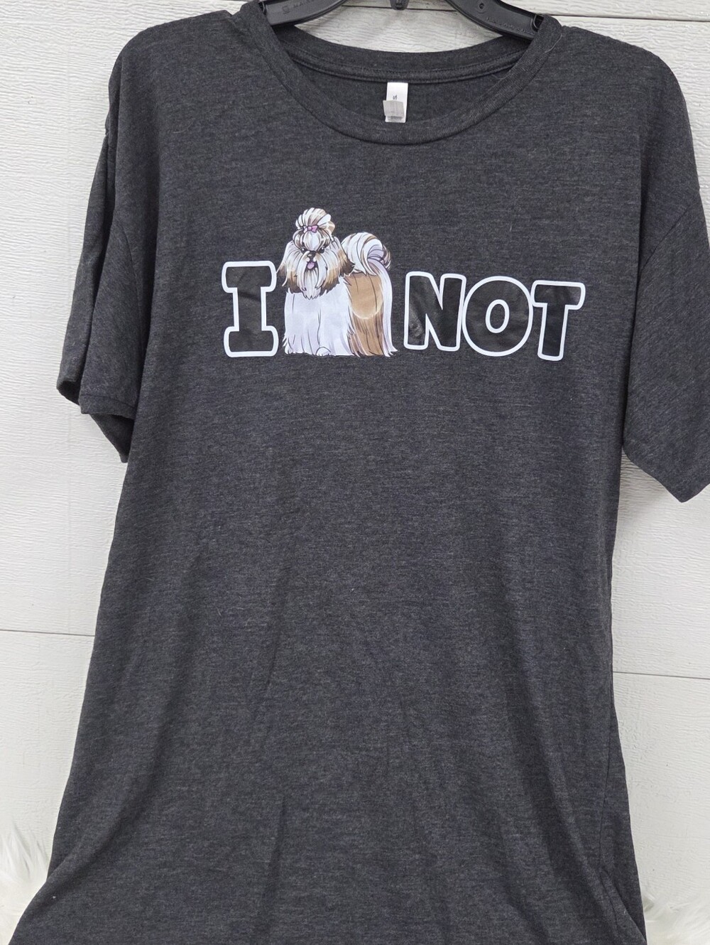 Graphic Pet Lover T-Shirt - Gray "I (Shih Tzu) Not" dog Bella Canvas Large Long - Picture 6 of 7